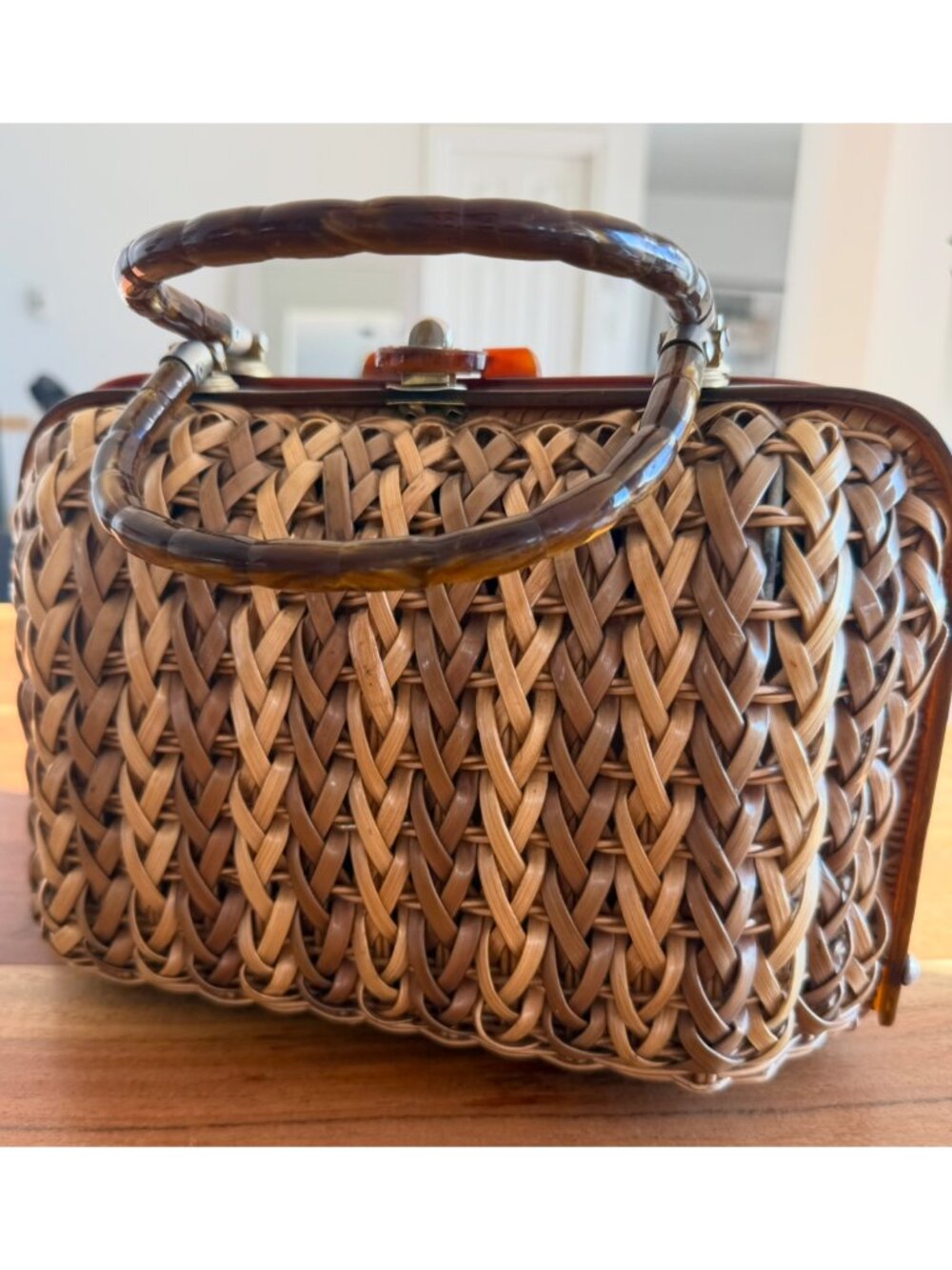 One of a kind woven basket handbag